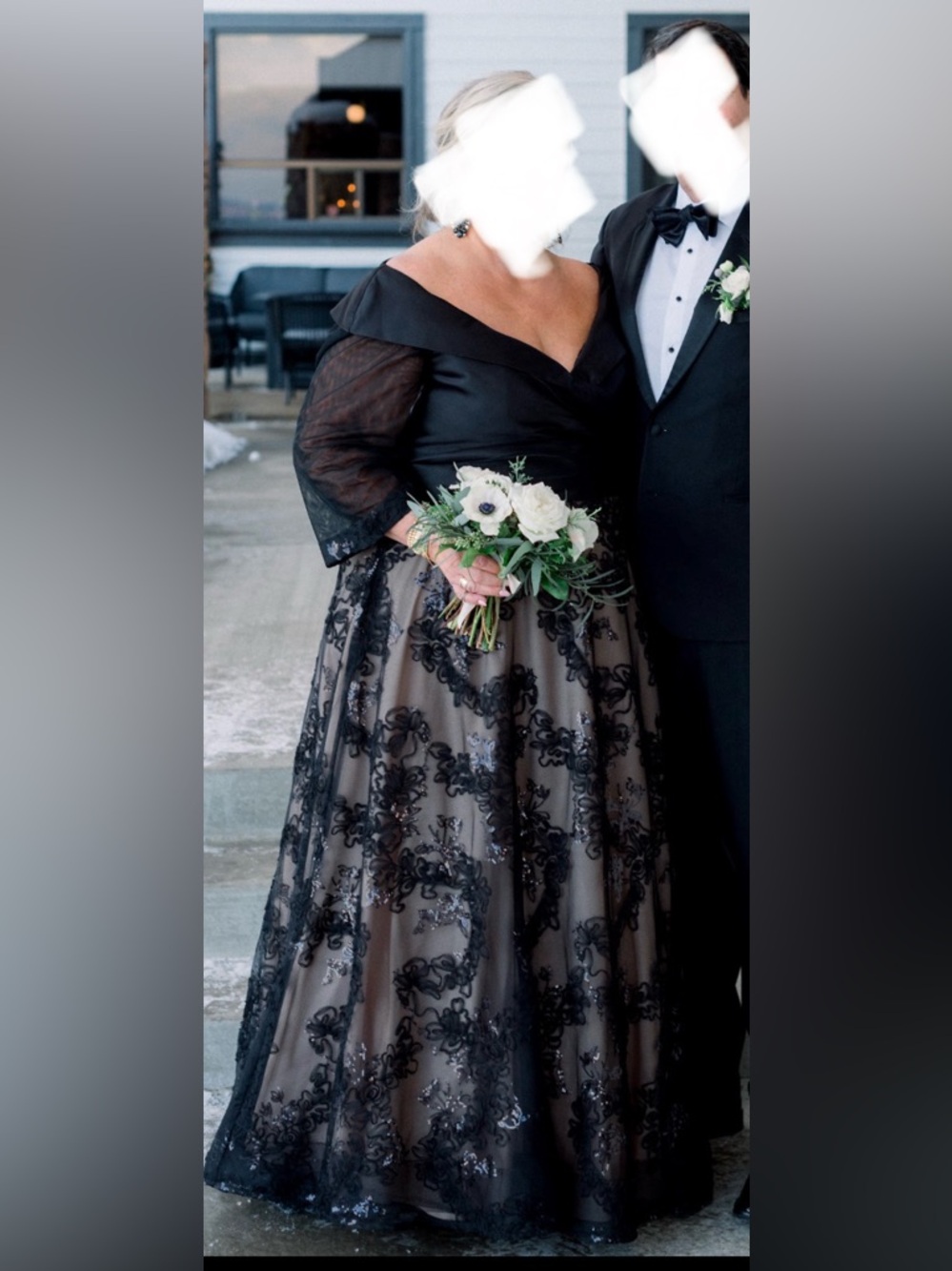 Jovani Black Lace Overlay A-Line Evening Gown